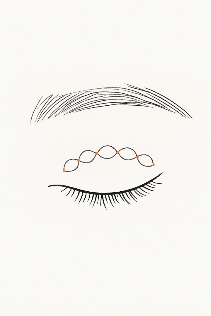 포인트를 통하여[b]안팎으로 실을 통과시켜[b]고정합니다.